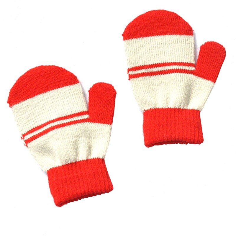 Crianças com idade de 1-4 anos, meninos e meninas envolto em luvas jardim de infância crianças inverno quente luvas de malha: Red and Off white