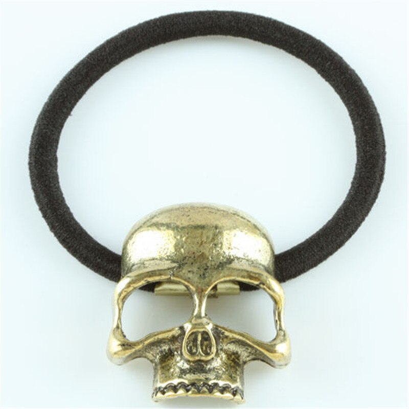 1 coletero gótico Punk para mujer, cuerda para el pelo con forma de calavera de cuervo, banda elástica cabello, goma para el pelo, accesorios para el cabello para niña y mujer: Brown Skull