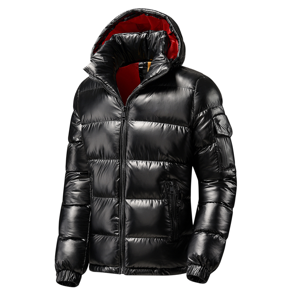 Veste Parka métallique brillante pour homme, vêtement d'extérieur, , épais, imperméable, coupe-vent, détachable, automne hiver: Black / M