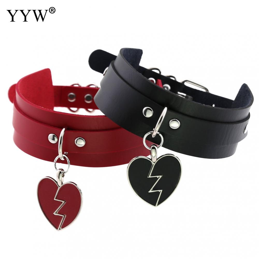 Zwarte Punk Hart Choker Kraag Goth Kettingen Rock Gothic Sieraden Leer Choker Vrouwen Meisjes