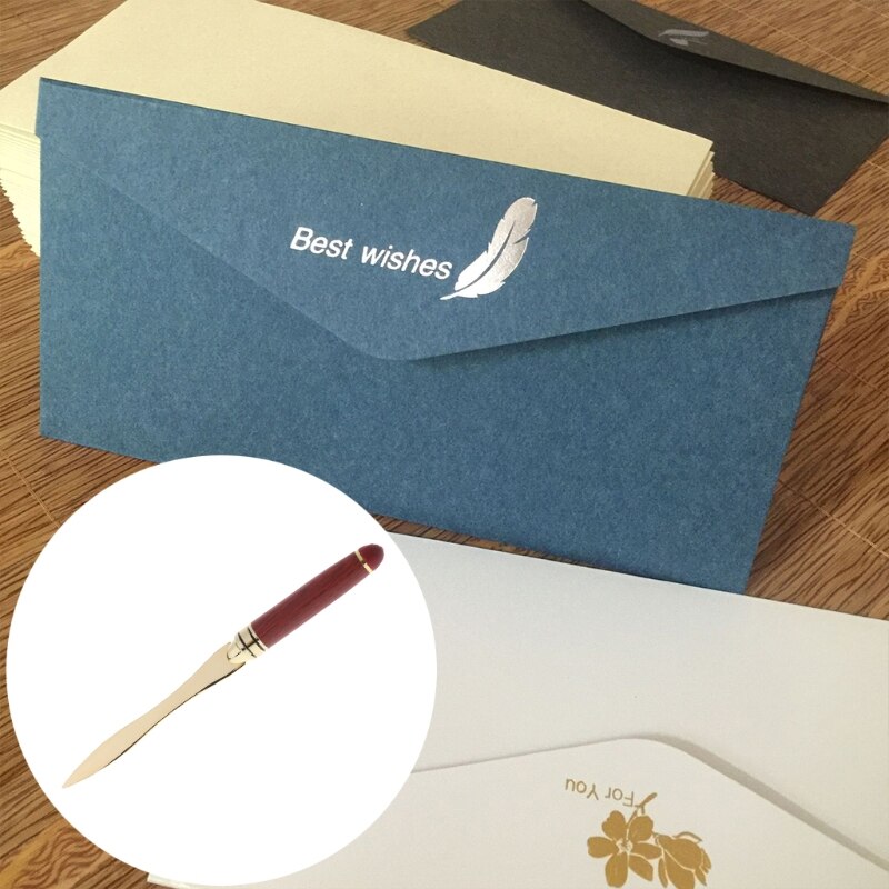 Stainless Steel Letter Opener Wooden Handle Envelopes Cutting Knife Divided File