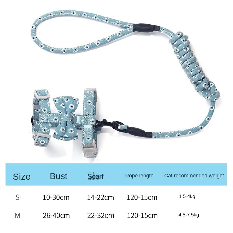 Japanese style cat harness traction rope chest harness for walking cat rope gatos chain cat accessories arnes gato kitten collar: blue Bow / 1.5