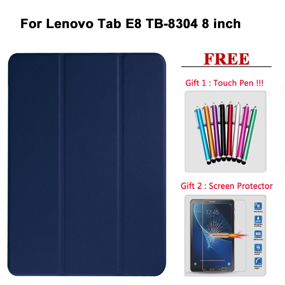 Free Screen Protector Glass +Case For Lenovo Tab E7 / E8 / E10 / M10 PU Leather Smart Magnetic Cover TB/X104F/7104F/8304F/X605F: Tab E8 shenlan