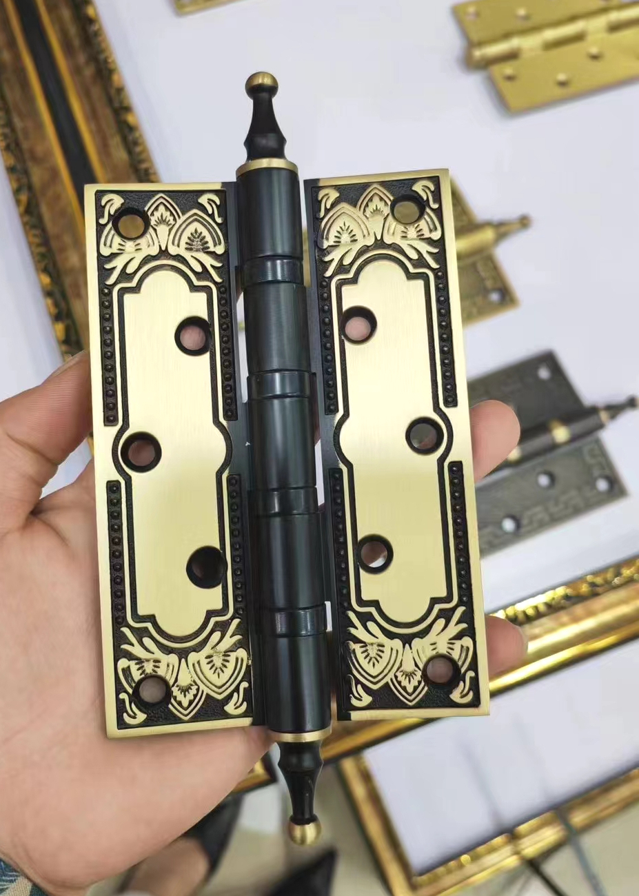 Charnière de porte en laiton de luxe européen, 5 pouces, charnière électrolytique haut de gamme, roulement silencieux, rétro, intérieur, 1 pièce: 4 pouces / Black