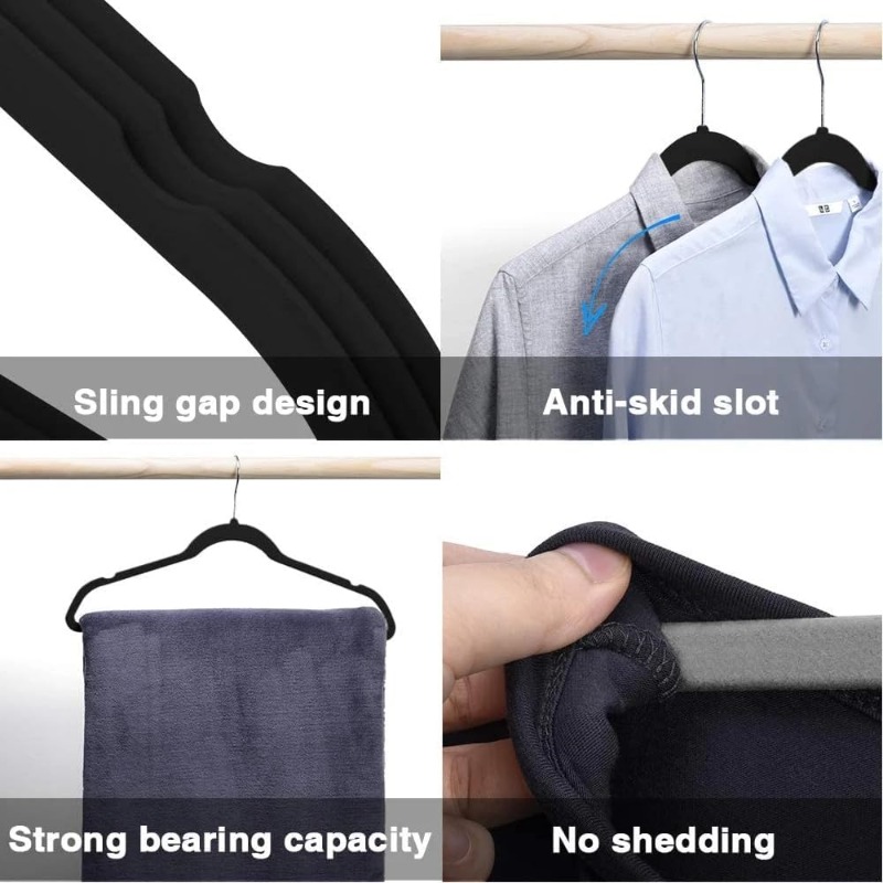 Appendiabiti floccato Grucce in velluto antiscivolo Grucce per asciugatura resistenti Portaoggetti per pantaloni Appendiabiti Organizzatore per camicie Giacca