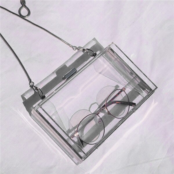 Acrylic Transparent Clutch Chain Box Women Shoulder Bags Hard Day Clutches Bags Wedding Party Evening Purse(Silver)