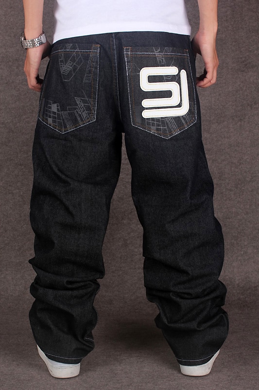 Mannen Zwarte Baggy Jeans Hip Hop Cholyl Skateboard Losse Stijl True Rap Jeans jongen Size30-46 – Grandado