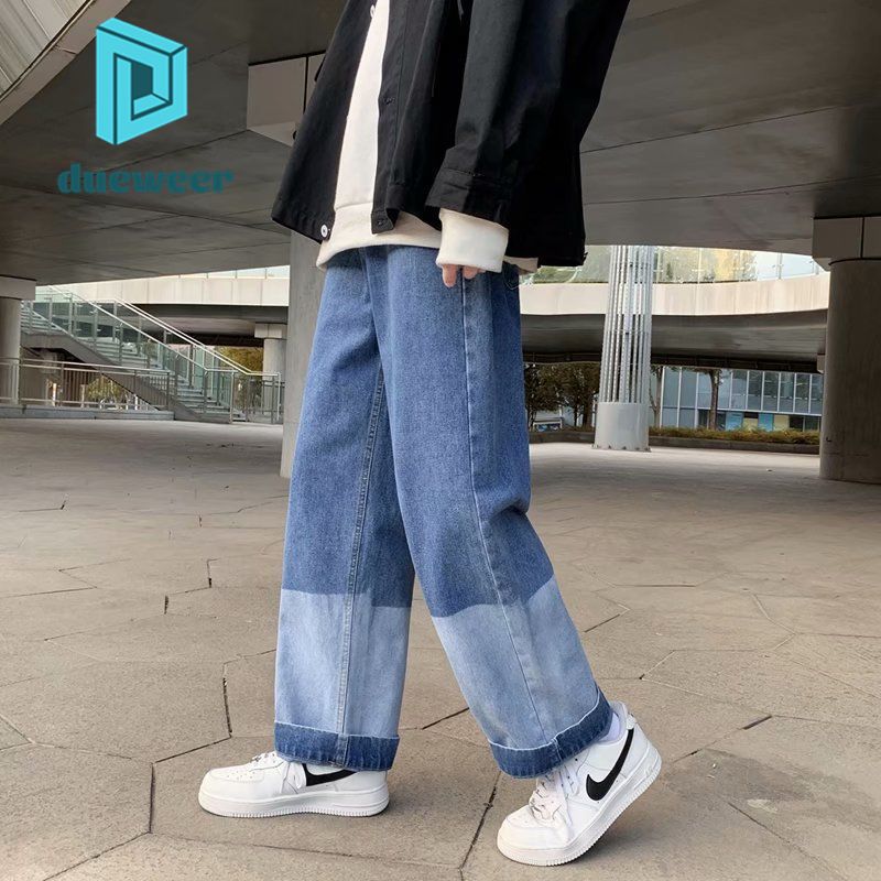 DUEWEER Mens Jeans Spring Autumn Gradient Loose Straight Trousers Men Casual Baggy Plus Size Harajuku Flare Wide Leg Denim Pants