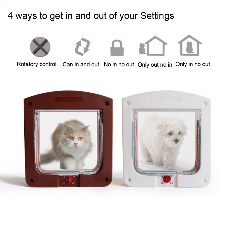 Intelligent Control 4 Way Pet Cat Puppy Dog Supplies Lock Lockable Safe Door White Brown Cat Gates for Small Dog Cat