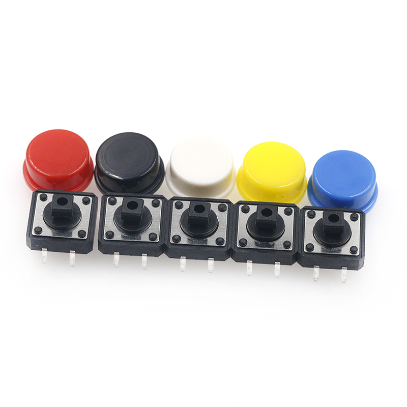 Interruptor de botón táctil para Arduino, pulsador momentáneo de 12x12x7,3 MM, con tapa táctil, 25 unidades (5 colores), 25 unidades
