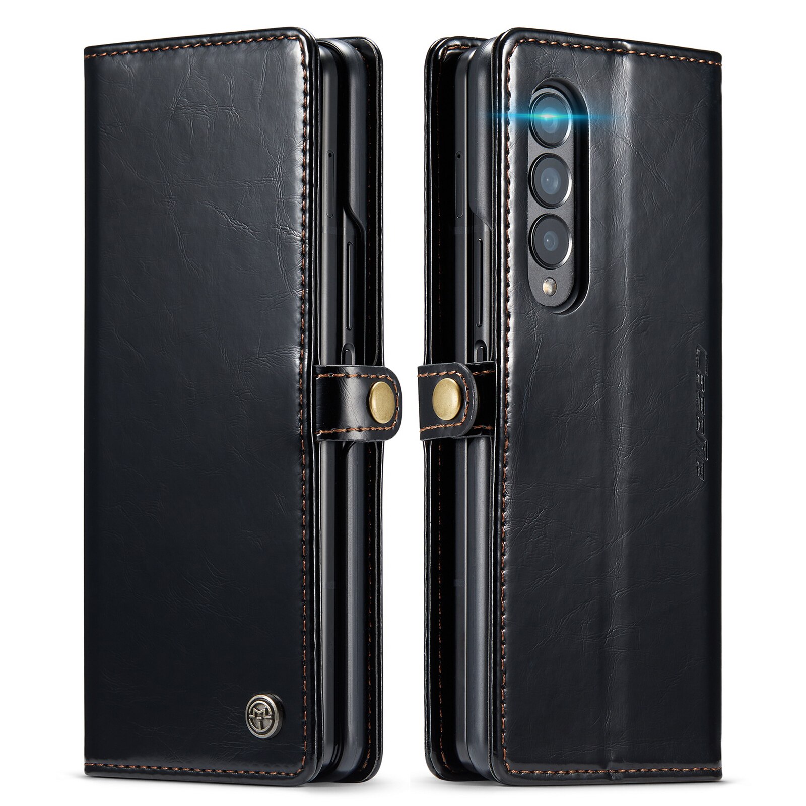 Volledige Bescherming Business Leather Case Voor Samsung Galaxy Z Fold3 Vouw 3 5G Card Pocket Mobiele Telefoon Cover Voor samsung Z Vouw 3: Black