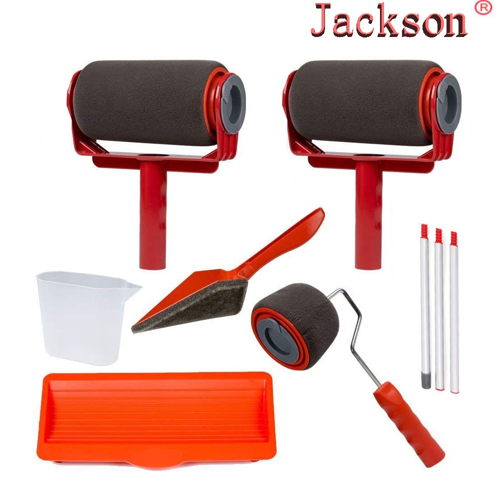 9pcs Seamless Paint Runner Pro Roller Brush Handle Tool Flocked Edger Office Wall Painting Roller Paint Brush Set Paint Roller