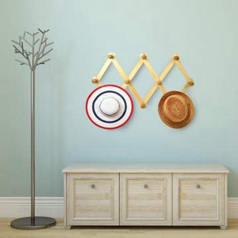 Colgador de pared de acordeón, paquete de ganchos de 2 madera Natural, montado en la pared, expandible, perchero, 10 Uds.