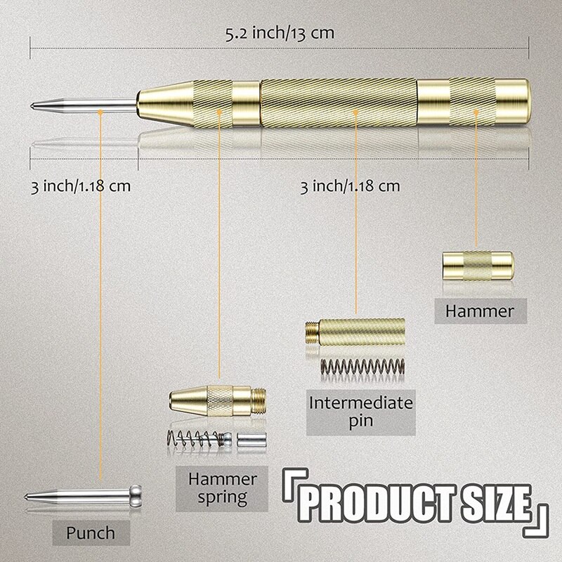 2 Pieces Scriber Tool 2 Pieces Center Punch Aluminum Automatic Center Pen for Metal Glass Ceramics Gold Welding