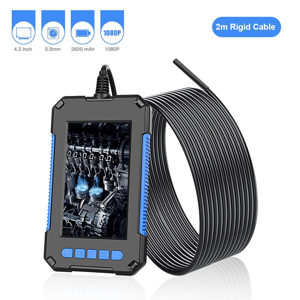 P40 Industrial Endoscope Borescope Inspection Camera 4.3 Inch HD 1080P Display Screen IP67 Waterproof 5.5mm Lens 6pcs LED Light: Blue / 10M
