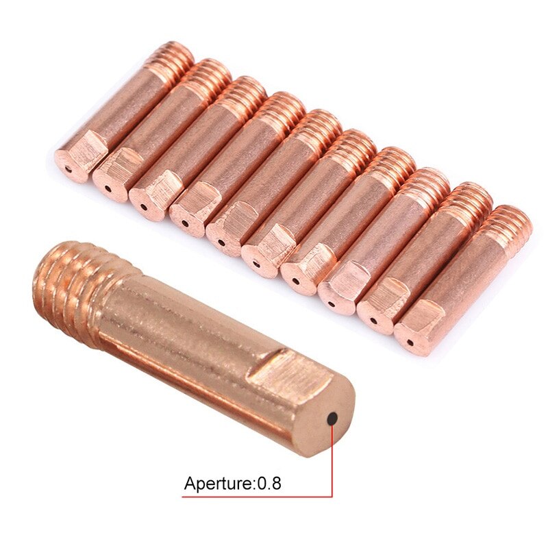 10pcs MB-15AK M6*25mm MIG/MAG Welding Torch Contact Tip Gas Nozzle 0.8/1.0/1.2mm Mig Welding Accessories Torch Contact Tip