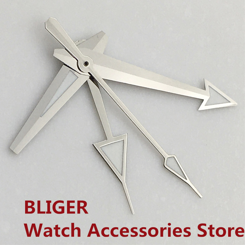 BLIGER Silver Watch Hands Red Blue Green GMT Pointers Fit NH34 Movement Green Luminous 4 PCS: 601#