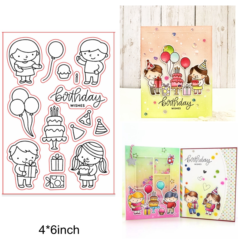 Sellos de silicona transparente para niños y niñas, bonitos animales mezclados, pastel de feliz cumpleaños, abeja, Ángel, unicornio, sello transparente, fabricación de tarjetas artesanales: 8