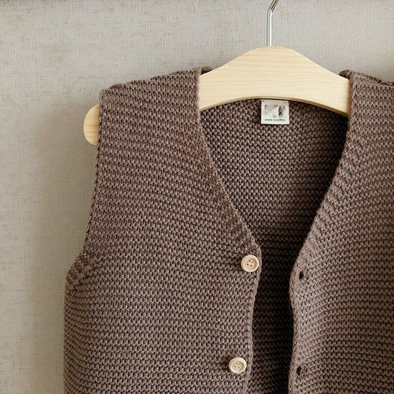 herbst Neue Baby Mädchen Weste Einzelne Brust Baby Strickwaren V-ausschnitt Baby Jungen Ärmellose Pullover Kleinkind Baby Stricken Strickjacke: brown / 3T