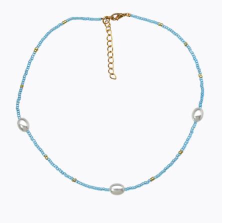 Bohemian Style Bead Necklaces for Women Blue Beaded Pearl Flower Pendant Clavicle Chain Collar Layered Chains Necklace Jewelry: 16