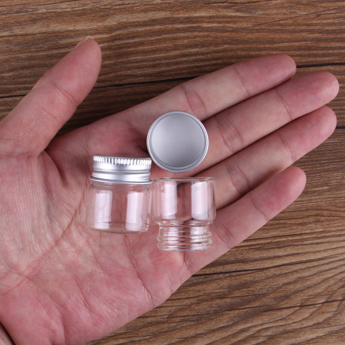 Botellas de vidrio transparente con tapas de aluminio, CON POCIÓN frascos de vidrio, viales de botella de cristal para recuerdos de boda, 7ml, 27X30mm, 5 uds.