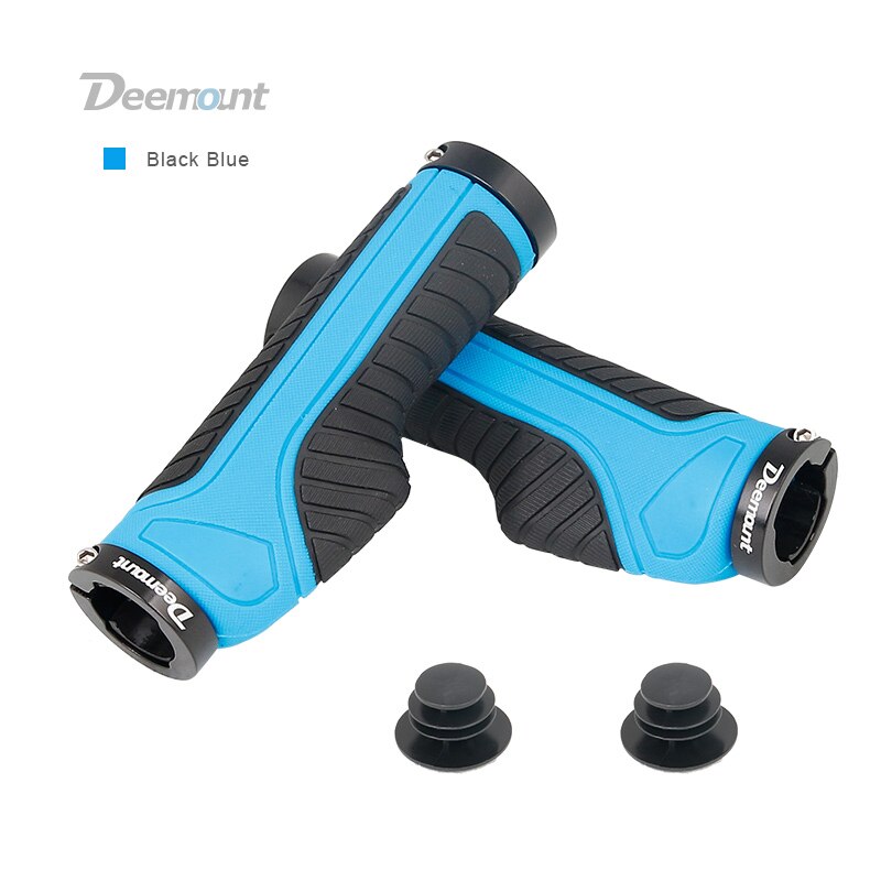Deemount Bicycle Grips 2 Ends Fixed Lock Rings Gear Not-slip Shock Absorption Handlebar Rubber Grips Dual Color Casing: Black Blue