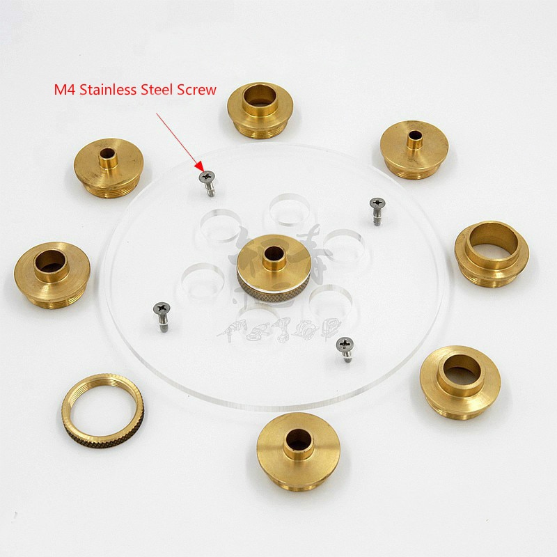 10PCS Brass Router Plate Guide Bushings + Round Base bottom Plate For Woodworking Trimming Machine Router Table Insert Plate