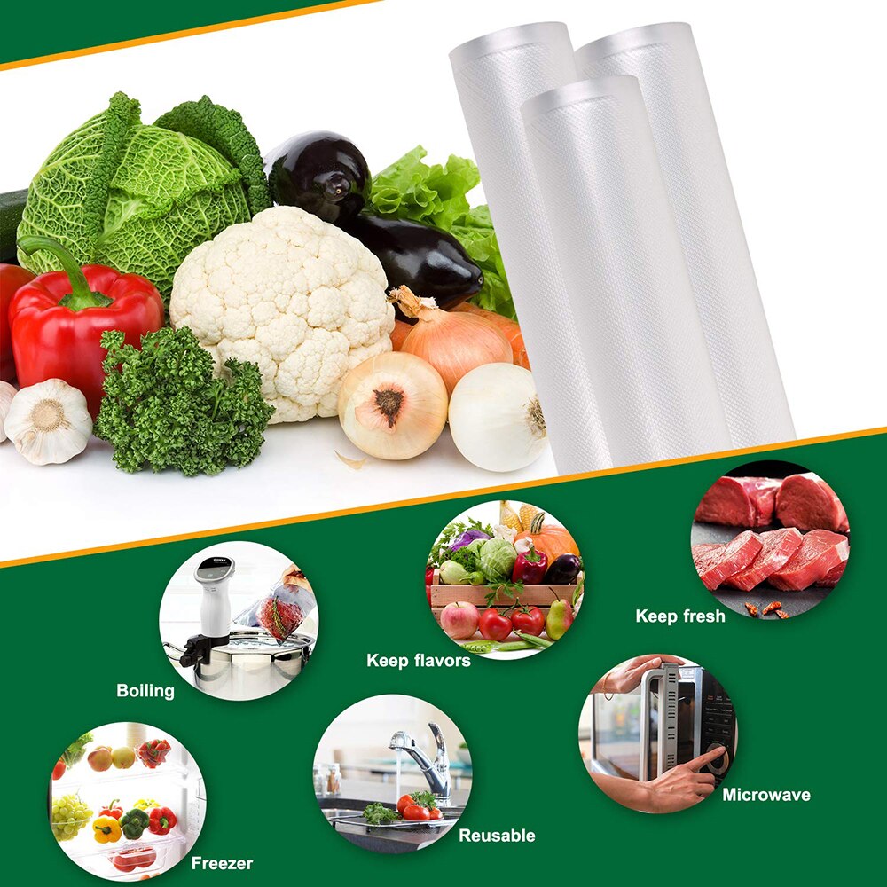 Vacuum bags for food Vacuum Sealer Storage Bags 12/15/20/25/28cm*500cm For Vacuum packing Sealer 5 Rolls/Lot