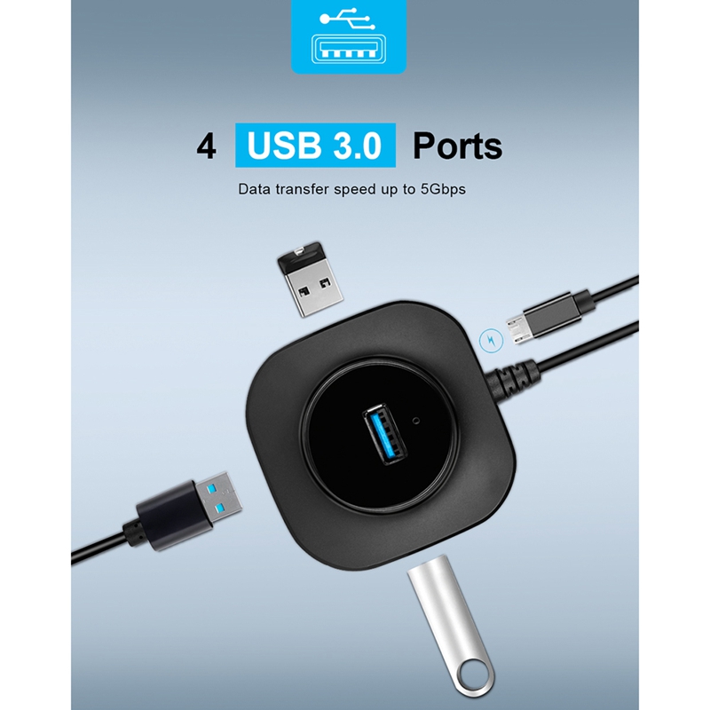 HUB USB 3,0 Multi USB 3,0, divisor de 4 puertos, Cable de 100Cm, Mini expansor de puerto USB múltiple para PC y ordenador