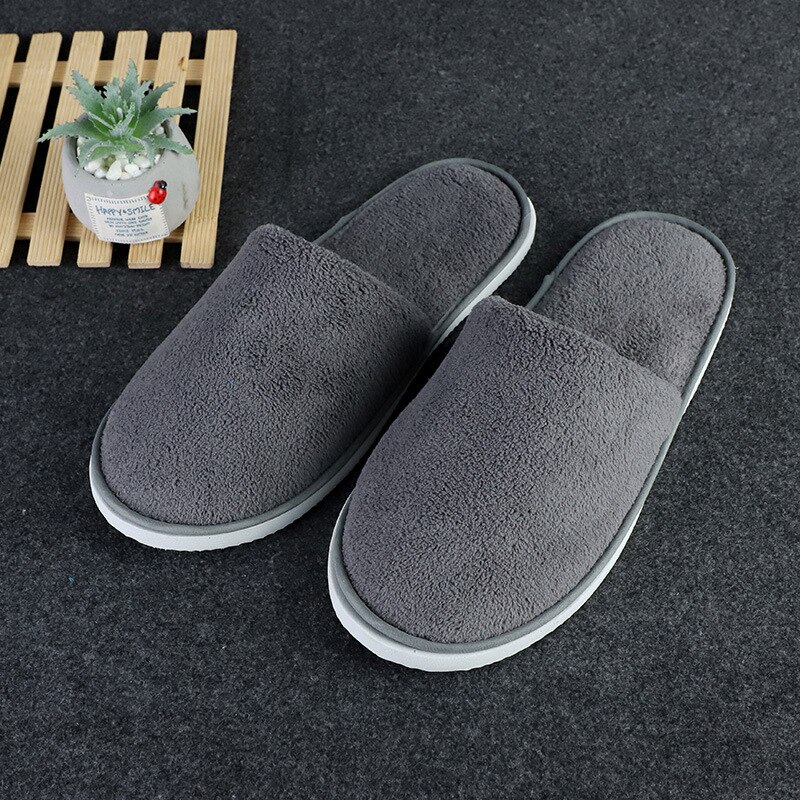 Disposable Slippers Hotel Open Toe Slides Close Toe Non-slip Travel Indoor Guest Slippers Portable Coral fleece Shoes 10 Pairs: Grey1