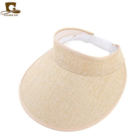 Women empty Top sun hat outdoor Summer Style hemp sports baseball cap Plastic Sun Visor Hat: BEIGE