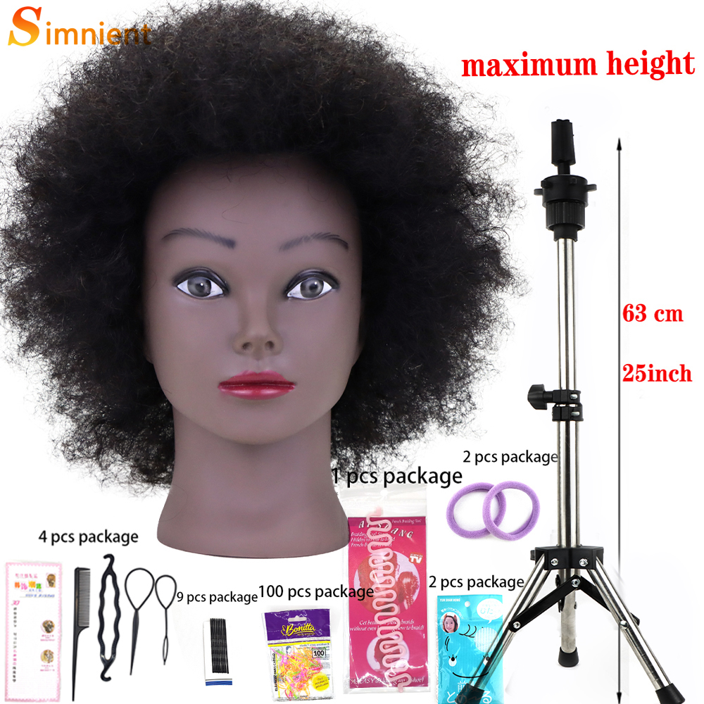 Afro Mannequin Heads With 100% Human Hair With Adjustable Tripod Hairdressing Dolls Training Head For Practice Styling Braiding: Gold