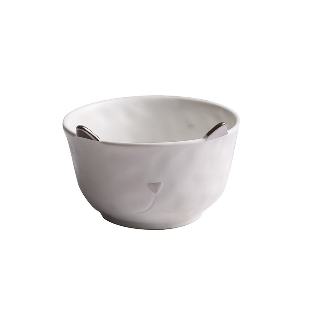 Cat Gold/Silver Inlay Ceramic Dinnerware Breakfast Plate Salad Bowl Fruit Snack Dish Restaurant Coffee Mugs Matte Tumbler: White Bowl