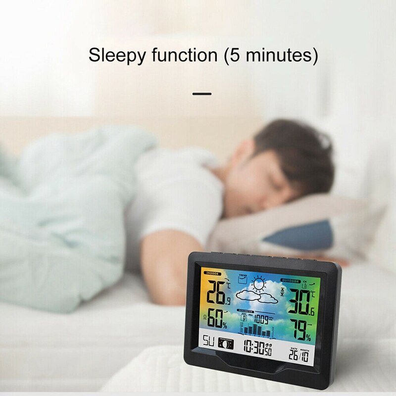 3383F Weather Station Temperature Humidity Meter Indoor Outdoor Hygrometer Weather Forecast Snooze Function Clock