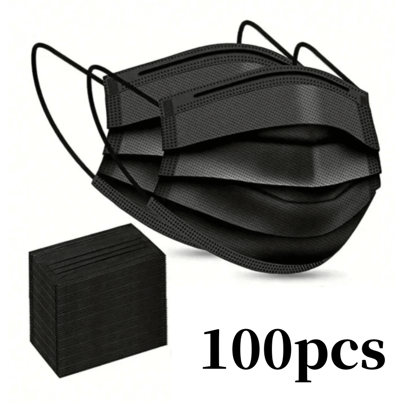 100 stuks zwarte wegwerp gezichtsmaskers 3-laags ademend anti-stof beschermende maskers voor dagelijks reizen werkgebruik gezichtsverzorging accessoire: TRANSPARENT