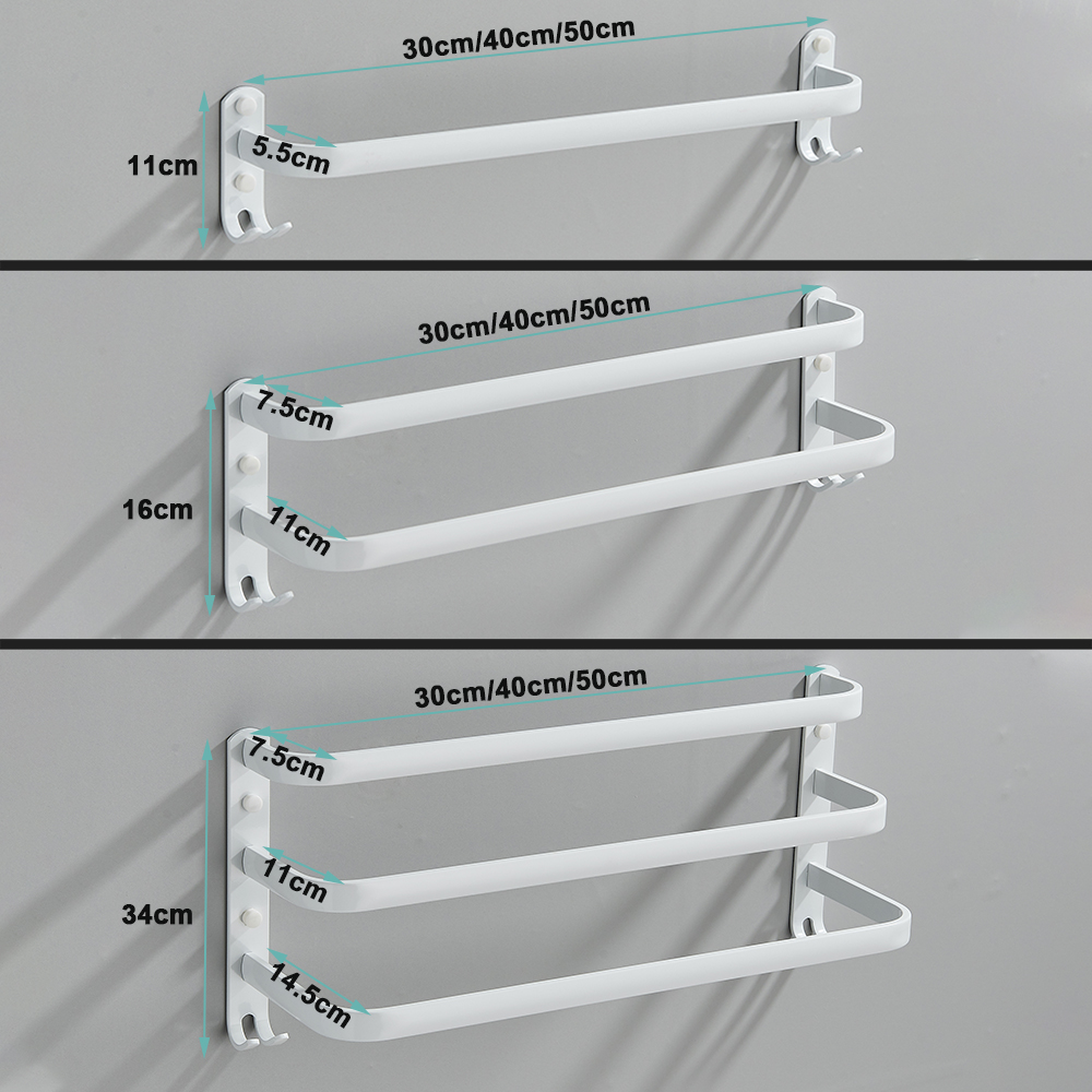 Hvid håndklædestativ badeværelsesplads aluminium håndklædebøjle vægmonteret hvid håndklædestang håndklædeholder uden boremaskine