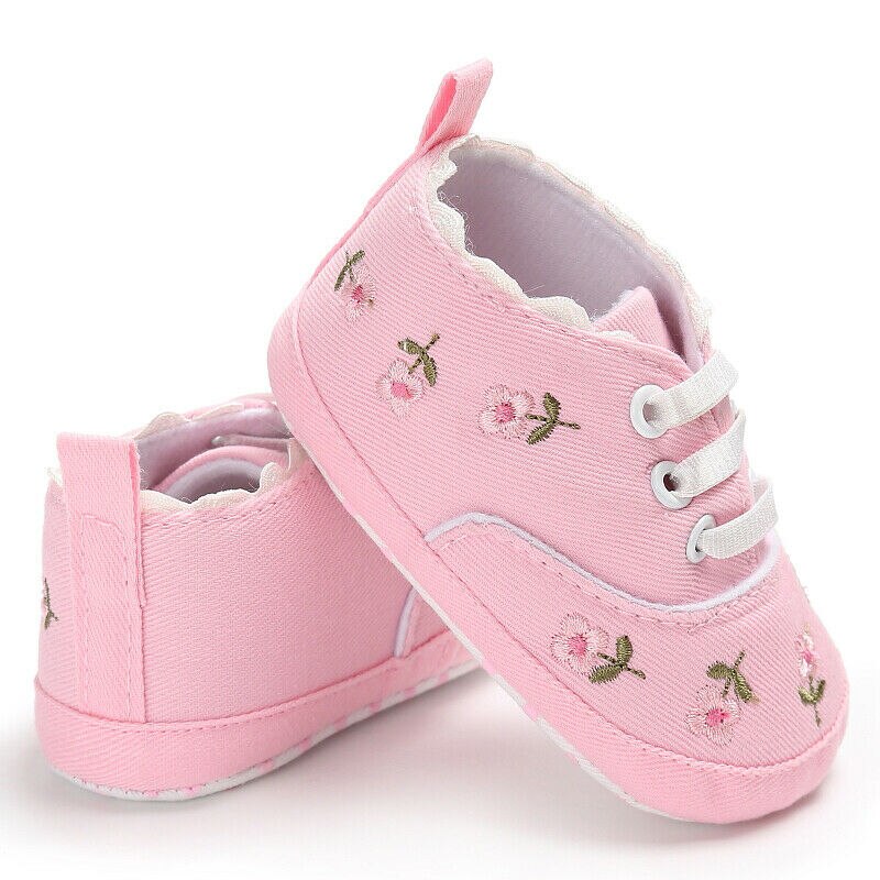 Baby sneakers børn flade sko spædbørn børn baby piger drenge solid stretch blomst sport run sneakers sko: Lyserød / 13