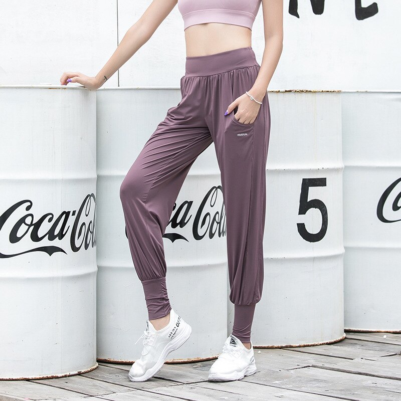 Joggers Women Pants Nylon Lycra Elastic Running Gym Sportswear High Waist With Pockets Loose Comfortable Leggings 3 Colors