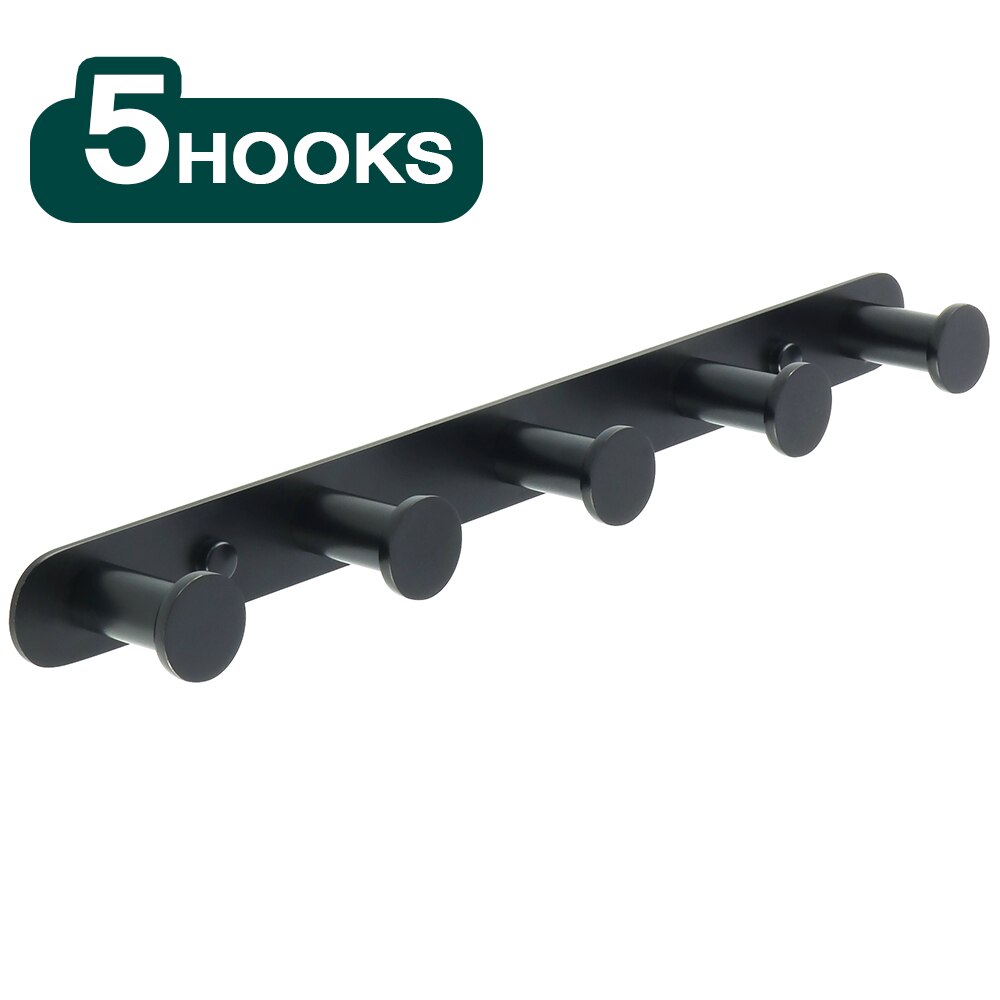 Gancho para colgar en la pared del baño, Perchero de acero inoxidable 304, accesorios de baño negros, 3-6 ganchos: Black  5