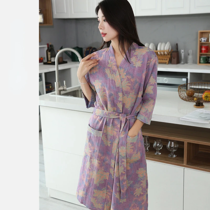 Katoenen Badjas Voor Koppels Lente En Zomer Dunne Stijl Korte Mouw Pyjama Kleding Vrouwen Absorberende En Sneldrogende Badjassen