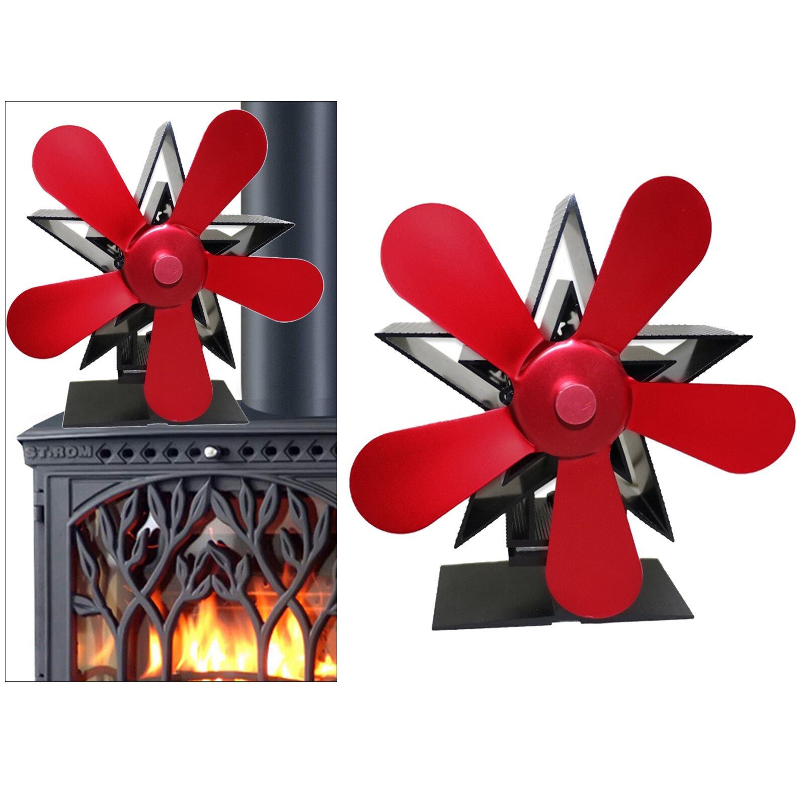 Portable Fireplace Fan 5-Blade Heat Powered Heat Distribution Fans: Red