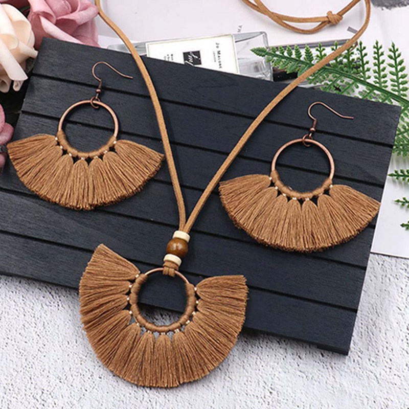 conjunto de joyería de borlas coloridas tejido hecho a mano COLLAR COLGANTE de suéter de cadena larga rojo multicolor amarillo para mujer conjuntos