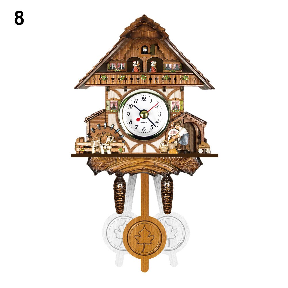 Wooden Cuckoo Wall Clock Bird Time Bell Swing Alarm Watch Home Art Decor Germany Black Forest Autoswinging Cuckoo Wall Clock: 8