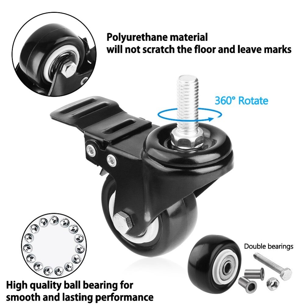 1Pcs Heavy Duty 1.5 "/2" Zwenkwiel Wielen Draadstift Met Rem Trolley Meubels Caster M8/M10 Schroefdraad Stem En Noten