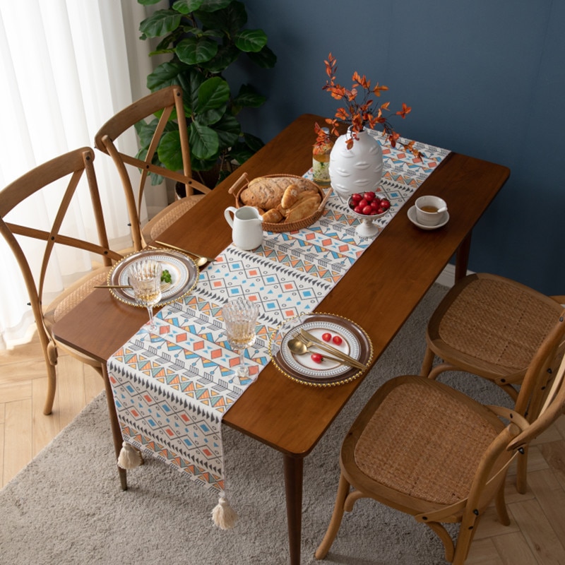 Moroccan Geometric Striped Table Runner Bohemian National Table Runners Bed Mat TV Cabinet Cloth Dining Wedding Table Decoration