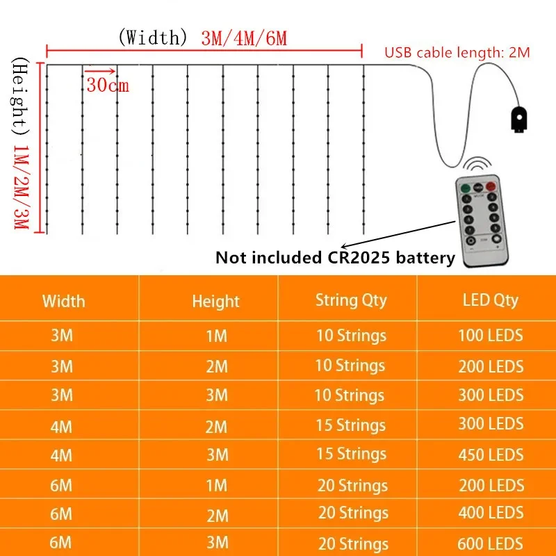 Guirnalda de luces LED para cortina, decoración navideña interior alimentada por USB con Control remoto, luz navideña, luces de para dormitorio y boda