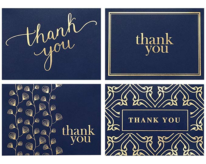 4pcs thank you Cards blank gold foil Notes Cards with envelope 4x6 inch cardstock paper stationery for wedding invitation cards: Default Title