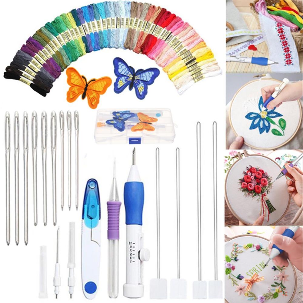 24Pcs Diy Borduren Pen Set Stiksels Punch Naalden Kit Porren Kruissteek Gereedschap Haak Breien Art Borduren Naalden Threa