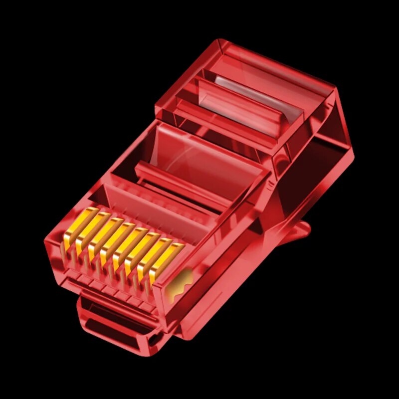 50 conectores passadores rj45 cat6, cores sortidas ez para crimpar plugue modular para cabo de rede utp sólido ou trançado: Vermelho