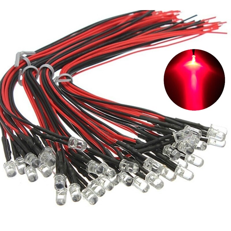 10Pcs 12V Pre Wired LED Bulb Light 5mm Pre Wired LED Lamp Diode DC12V F5 Emitting Diodes Smart light(5 Color): Red